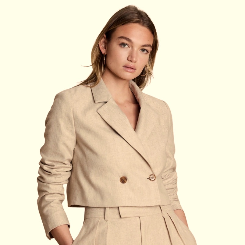 Jason Wu Women's Beige Cropped Blazer With Pockets Double Breasted Size M Nwt